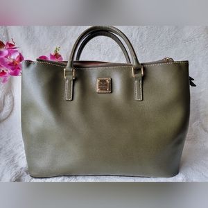 Dooney & Bourke - Olive Leather Tote Bag W/ Side Snaps